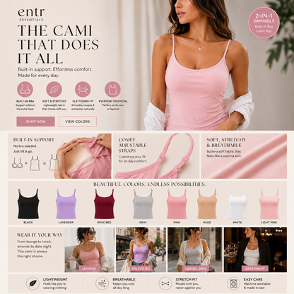 ENTR™ - Womens Camisole Top With Built In Bra