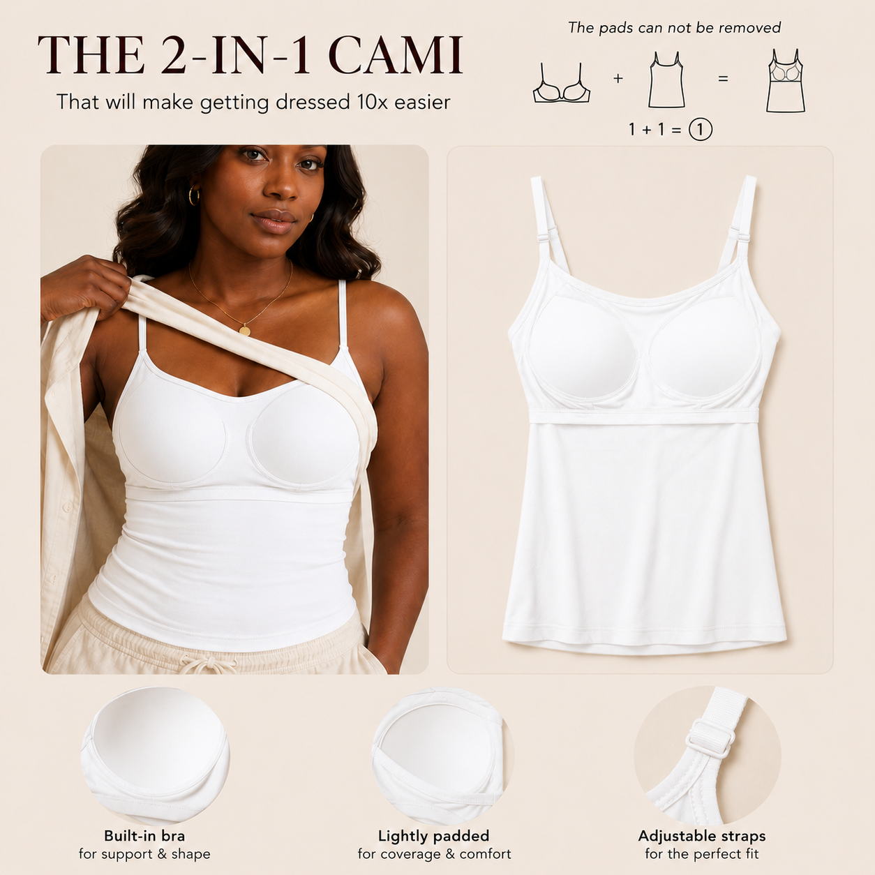 ENTR™ - Womens Camisole Top With Built In Bra